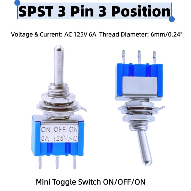 EGSCST 12PCS Mini Toggle Switch SPST 6A 125V Miniature ON/Off/ON 3 Pin 3 Position Micro Rocker Switches 6 Amp 125 Volt MTS-103 - Image 3